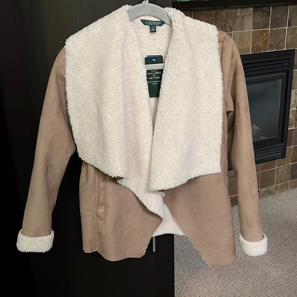 NWT Ralph Lauren Faux Fur Faux Suede Coat Jacket Shearling Trim